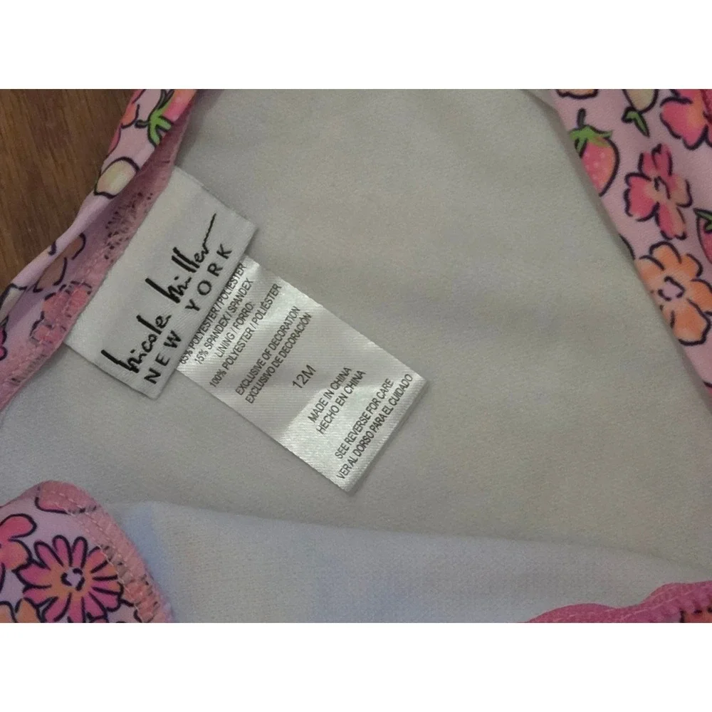 Nicole Miller New York Baby Girls Pink Floral Strawberry Rash Guard Swimsuit 12M